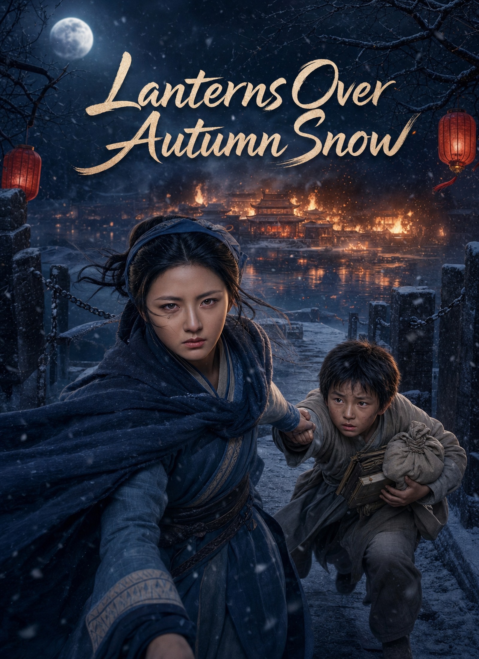 Lanterns Over Autumn Snow